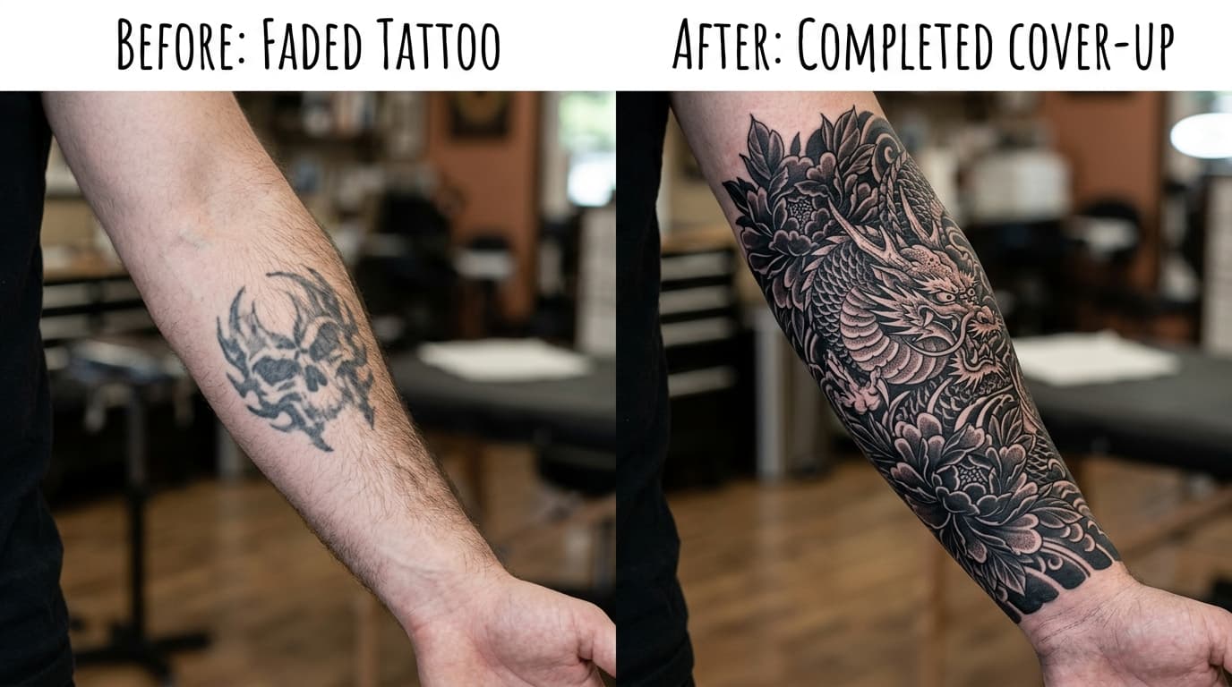 Before: existing tattoo area planned for AI cover-up redesign