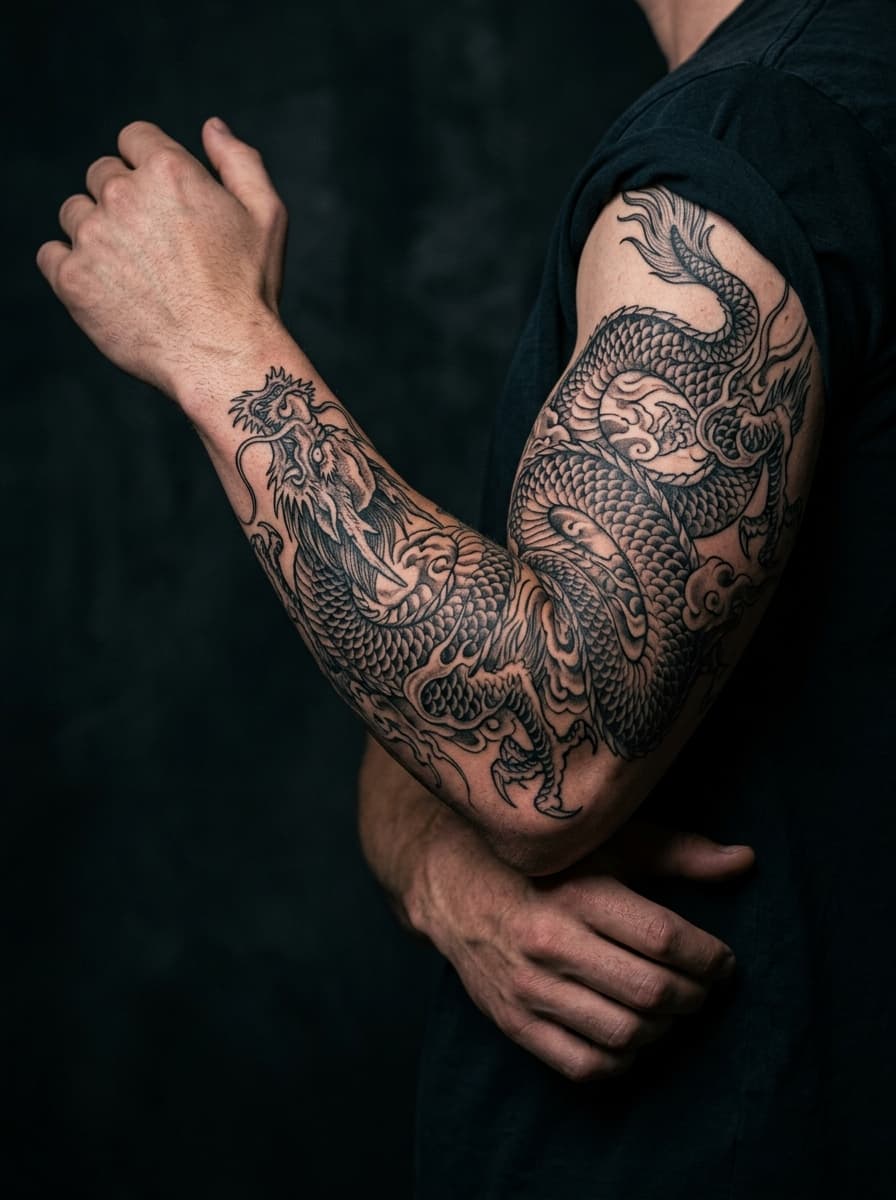Sleeve tattoo generator Japanese dragon full-arm concept