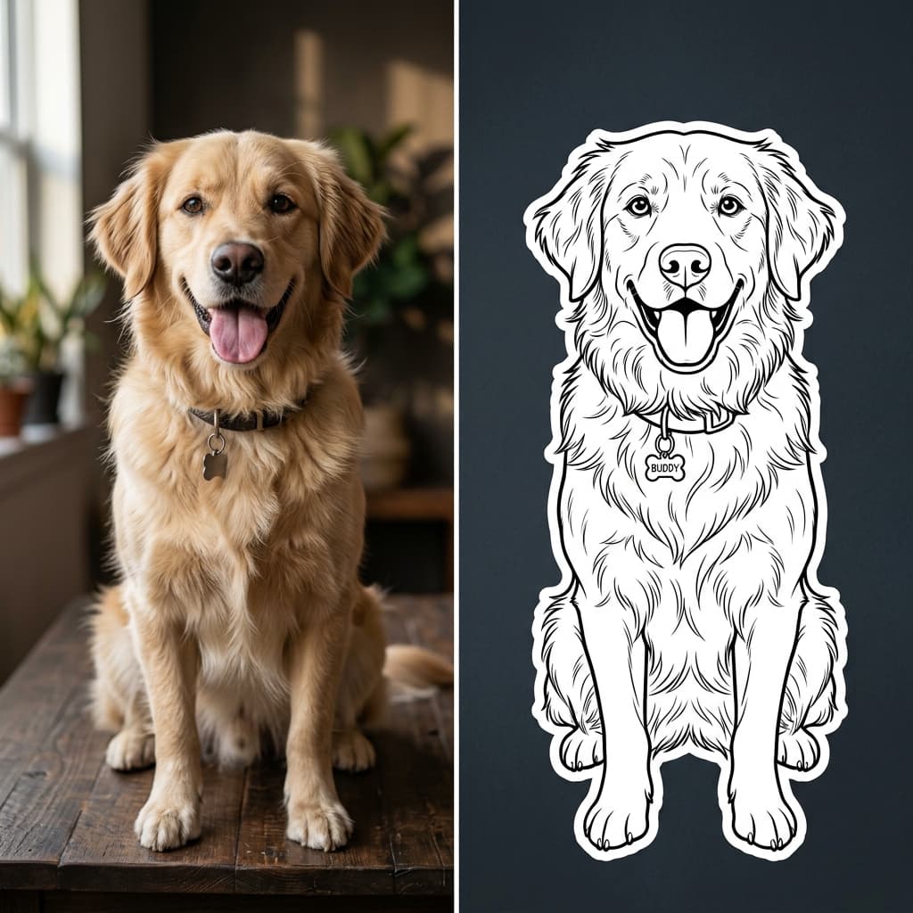 AI tattoo generator from photo — reference image converted toward stencil linework