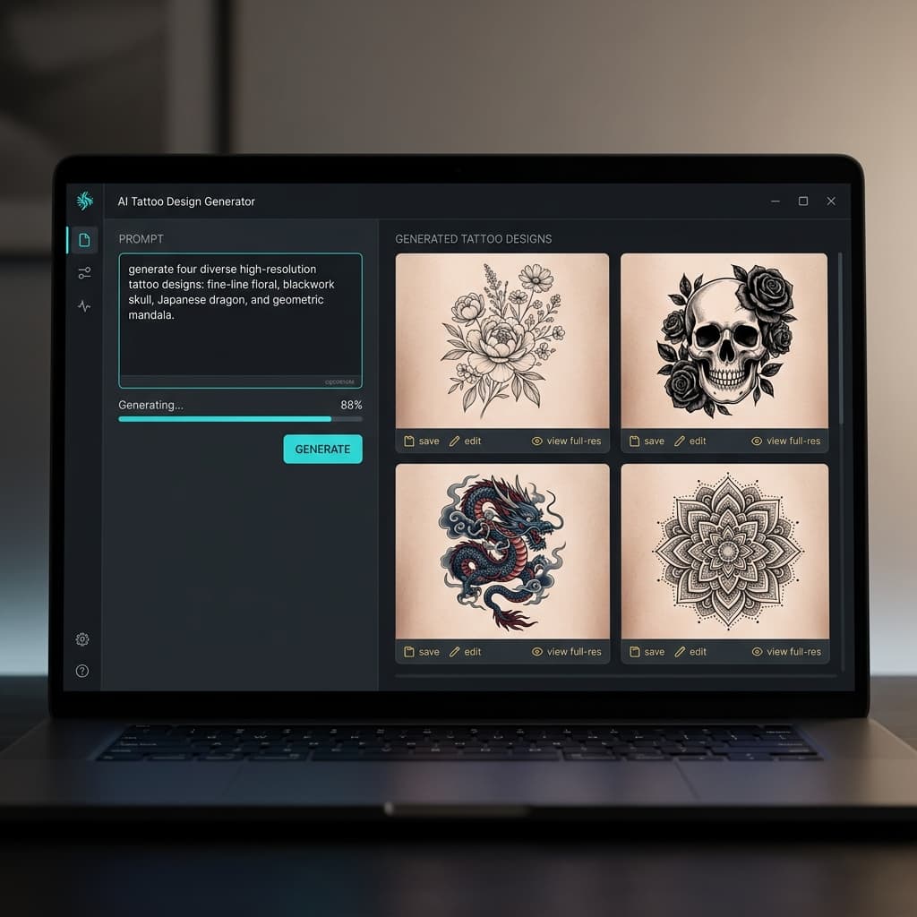 Tattoo design generator grid of custom AI tattoo concepts